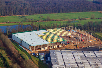 Centre logistique de Gazely, 2ème phase de construction pour le groupe STS à le quartier Minderslachen in Kandel dans le département Rhénanie-Palatinat, Allemagne vue d'en haut