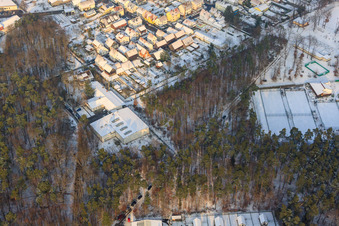 Vue aérienne de Paulat GmbH en hiver avec de la neige à Hatzenbühl dans le département Rhénanie-Palatinat, Allemagne