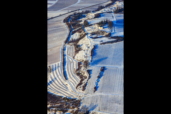 Vue aérienne de Petit Kalmit en hiver avec de la neige à Ilbesheim bei Landau dans le département Rhénanie-Palatinat, Allemagne
