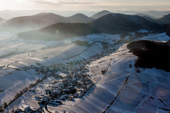 Photographie aérienne de Vignobles enneigés en hiver à Ranschbach dans le département Rhénanie-Palatinat, Allemagne