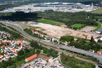 Vue aérienne de Chantier de construction du centre commercial Maximilianscenter à le quartier Maximiliansau in Wörth am Rhein dans le département Rhénanie-Palatinat, Allemagne