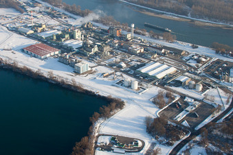 Vue aérienne de L'industrie chimique sur le Rhin à Lauterbourg dans le département Bas Rhin, France