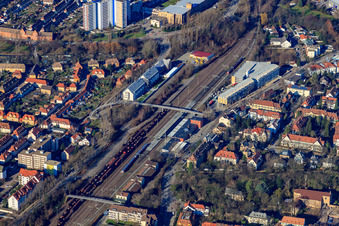 Vue aérienne de Gare principale à Speyer dans le département Rhénanie-Palatinat, Allemagne