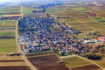 Vue aérienne de Vue de la ville depuis l'est à le quartier Niederhochstadt in Hochstadt dans le département Rhénanie-Palatinat, Allemagne