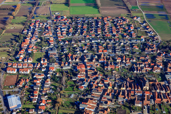 Vue aérienne de Vue de la ville depuis l'ouest à Zeiskam dans le département Rhénanie-Palatinat, Allemagne