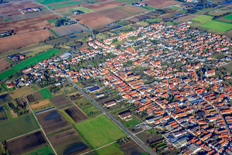 Vue oblique de Vue de la ville depuis le sud-ouest à Zeiskam dans le département Rhénanie-Palatinat, Allemagne