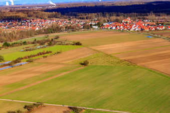Vue aérienne de Vue du village depuis le sud-ouest à Rülzheim dans le département Rhénanie-Palatinat, Allemagne