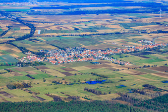 Vue aérienne de Vue du village depuis le sud à Freckenfeld dans le département Rhénanie-Palatinat, Allemagne