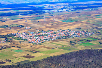 Vue aérienne de Vue du village depuis le sud à Minfeld dans le département Rhénanie-Palatinat, Allemagne