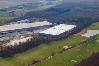 Zone industrielle de Horst, 3ème phase de construction pour le groupe STS à le quartier Minderslachen in Kandel dans le département Rhénanie-Palatinat, Allemagne depuis l'avion