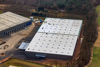 Zone industrielle de Horst, 3ème phase de construction pour le groupe STS à le quartier Minderslachen in Kandel dans le département Rhénanie-Palatinat, Allemagne vue du ciel