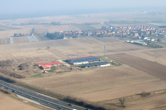 Vue aérienne de Élevage de poulets à Erlenbach bei Kandel dans le département Rhénanie-Palatinat, Allemagne