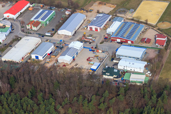 Photographie aérienne de Parc industriel de Gäxwald avec emballage transparent Weber GmbH, REGAB GmbH génie civil et Feinwerk précision et technique de mesure GmbH & Co. KG à Herxheim bei Landau dans le département Rhénanie-Palatinat, Allemagne