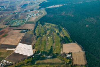 Vue aérienne de Terrain de golf Rheintal GmbH dans les dunes d'Oftersheim à le quartier Hardtwaldsiedlung in Oftersheim dans le département Bade-Wurtemberg, Allemagne