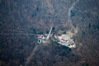 Vue aérienne de Gare intermédiaire du chemin de fer de montagne de Molkenkur à le quartier Kernaltstadt in Heidelberg dans le département Bade-Wurtemberg, Allemagne