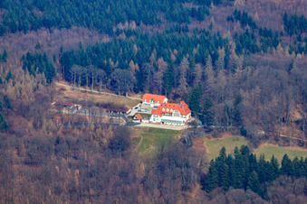 Vue aérienne de Parc de vacances et de loisirs et hôtel de mariage « Hoher Darsberg » à Neckarsteinach dans le département Hesse, Allemagne