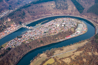 Photographie aérienne de Dans la boucle du Neckar à le quartier Ersheim in Hirschhorn dans le département Hesse, Allemagne