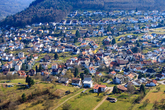 Vue aérienne de Rue Schwanheimer à le quartier Neckarwimmersbach in Eberbach dans le département Bade-Wurtemberg, Allemagne