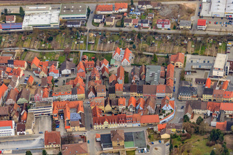 Vue aérienne de Wilhelmstraße dans la vieille ville à Eppingen dans le département Bade-Wurtemberg, Allemagne