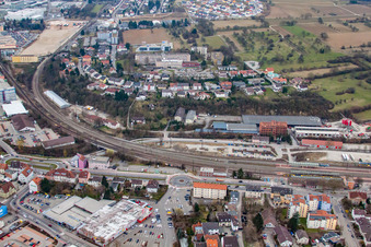 Vue aérienne de Rue de la gare à Bretten dans le département Bade-Wurtemberg, Allemagne