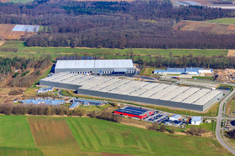 Vue aérienne de Parc industriel de Horst, groupe logistique ZUFALL et groupe STS à le quartier Minderslachen in Kandel dans le département Rhénanie-Palatinat, Allemagne