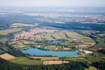 Vue aérienne de Les rives du Vieux Rhin à Neuburg am Rhein dans le département Rhénanie-Palatinat, Allemagne