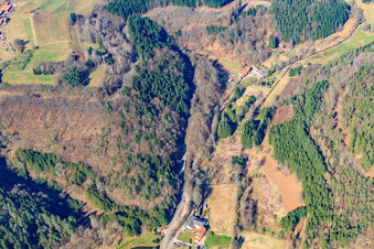 Vue aérienne de Moulin Hilster dans la vallée de Trualbe à Schweix dans le département Rhénanie-Palatinat, Allemagne