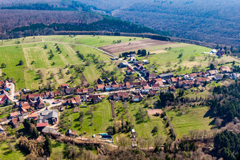 Vue aérienne de Champs agricoles et terres agricoles à Ratzwiller dans le département Bas Rhin, France