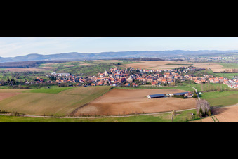 Vue aérienne de Perspective panoramique des champs et des terres agricoles à Mietesheim dans le département Bas Rhin, France