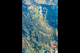 Vue d'oiseau de Ruine Ancienne-Dahn à Dahn dans le département Rhénanie-Palatinat, Allemagne