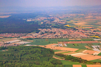 Vue aérienne de Vue de la ville depuis l'est à Rülzheim dans le département Rhénanie-Palatinat, Allemagne