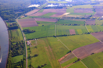 Vue aérienne de L'aérodrome de Herrenteich au bord du Rhin à Hockenheim dans le département Bade-Wurtemberg, Allemagne
