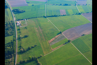 Vue aérienne de L'aérodrome de Herrenteich au bord du Rhin à Hockenheim dans le département Bade-Wurtemberg, Allemagne