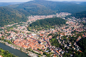 Vue oblique de Zone riveraine du Neckar - cours de la rivière à Eberbach dans le département Bade-Wurtemberg, Allemagne