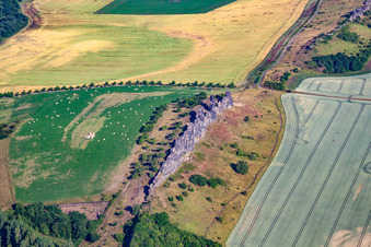 Vue aérienne de Paysage rocheux des Gegensteine dans le district de Weddersleben à Thale dans le département Saxe-Anhalt, Allemagne