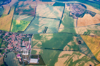 Vue aérienne de Structures des champs agricoles façonnées par l'érosion des sols et l'eau à le quartier Warnstedt in Thale dans le département Saxe-Anhalt, Allemagne