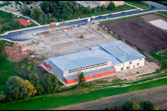 Vue aérienne de Bienwaldhalle Nouvelle salle polyvalente à Kandel dans le département Rhénanie-Palatinat, Allemagne