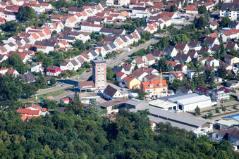 Vue aérienne de Immeuble de grande hauteur Ludovici-Hochhaus à Jockgrim dans le département Rhénanie-Palatinat, Allemagne