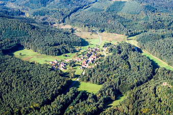 Vue aérienne de De l'est à le quartier Lauterschwan in Erlenbach bei Dahn dans le département Rhénanie-Palatinat, Allemagne