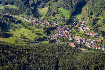Vue aérienne de Village de la forêt du Palatinat vu de l'est à Erlenbach bei Dahn dans le département Rhénanie-Palatinat, Allemagne