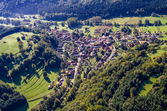Vue aérienne de Village de la forêt du Palatinat vu du nord à Niederschlettenbach dans le département Rhénanie-Palatinat, Allemagne
