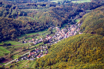 Vue aérienne de Village de la forêt du Palatinat vu de l'est à Waldrohrbach dans le département Rhénanie-Palatinat, Allemagne