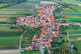 Vue aérienne de Vue du village depuis l'ouest à Erlenbach bei Kandel dans le département Rhénanie-Palatinat, Allemagne