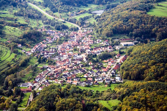 Vue aérienne de Village de la forêt du Palatinat vu du nord-est à Silz dans le département Rhénanie-Palatinat, Allemagne