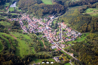 Vue aérienne de Village de la forêt du Palatinat vu de l'est à Silz dans le département Rhénanie-Palatinat, Allemagne