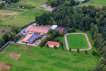 Haras islandais de Bienwald à Freckenfeld dans le département Rhénanie-Palatinat, Allemagne d'en haut