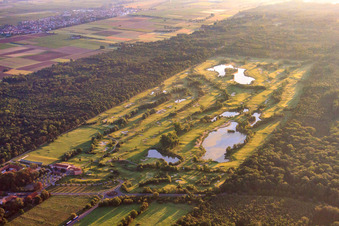 Vue aérienne de Club de golf Dreihof le matin à le quartier Dreihof in Essingen dans le département Rhénanie-Palatinat, Allemagne
