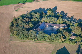 Vue aérienne de Rolf Schmitz & Stephan Schmitz Exploitation agricole à Eggerather Hof à le quartier Holzweiler in Erkelenz dans le département Rhénanie du Nord-Westphalie, Allemagne