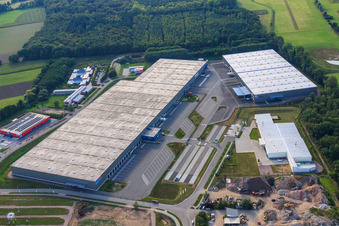 Vue aérienne de Groupe logistique ZUFALL - Filiale Kandel et Groupe STS dans le parc industriel de Horst à le quartier Minderslachen in Kandel dans le département Rhénanie-Palatinat, Allemagne