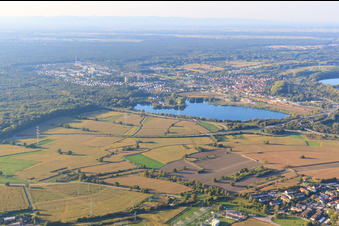 Vue aérienne de Vue de la ville derrière le lac Schauffele à Wörth am Rhein dans le département Rhénanie-Palatinat, Allemagne